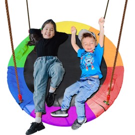 40Inch Saucer Swing for Kids Outdoor, Large Round Swing with 2 Hanging Straps, Tree Swing for Backyard and Playground, Easy Assembly, Breathable and Wear-Resistant