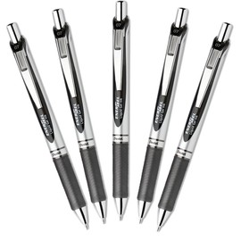 Pentel EnerGel Deluxe RTX Retractable 0.7mm Medium Line Metal Tip Liquid Gel Pen , Black Ink, 1 Set, 5 pens per set
