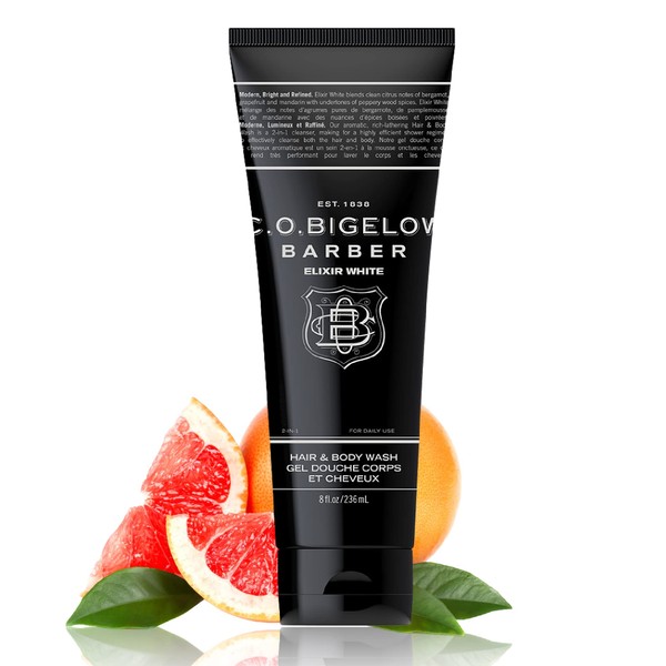 C.O. Bigelow Men's Hair and Body Wash, Elixir White, No. 1607, 8 fl oz, Mens Body Wash & Shampoo, Citrus & Bergamot Moisturizing Mens Shampoo & Body Cleanser