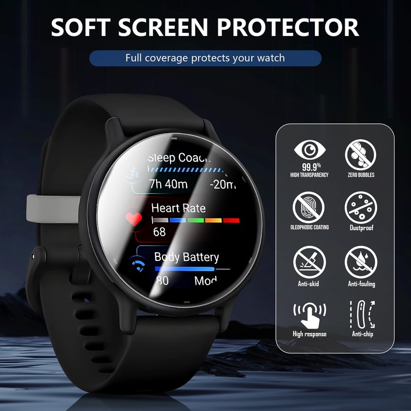 Suoman 6-Pack for Garmin Vivoactive 5 Screen Protector, Full Coverage