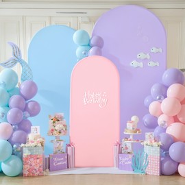 Arch Backdrop Cover Pink Blue Purple Set of 3 Wedding Arch Covers Spandex Backdrop Stand Cover for Birthday Party Ceremony Bridal Baby Shower Banquet Decoration 6FT 6.6FT 7.2FT