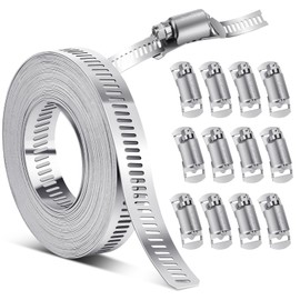 5 Metre Hose Clamps Stainless Steel, 304 Stainless Steel Hose Clamps, Hose Clamp with 12 Pipe Clamps, 5 m x 12.5 mm Mounting Clamp for Pipes