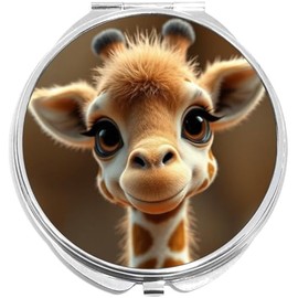 NewCharms Cute Baby Giraffe Face Compact with Mirrors - Perfect Pocket and Purse Size Folding Mirror for Applying Make Up Anywhere