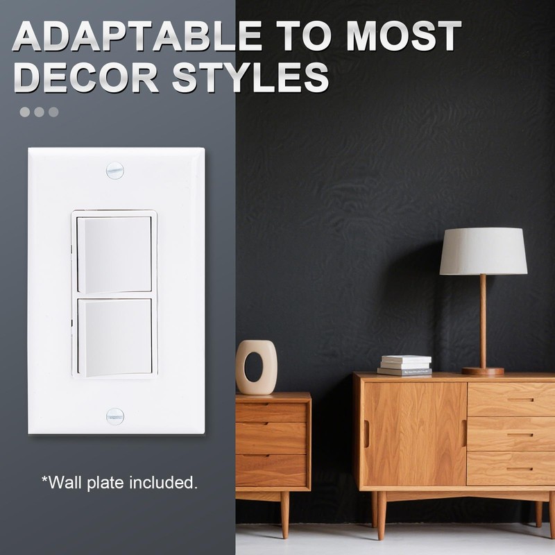 Baomain 2-Pack Duplex Rocker Switch with Wall Plate, 15 Amp,