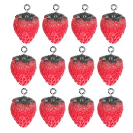 Lusofie Red Strawberry Pendant 3D Resin Strawberry Charm Beads with Green Leaves Sweet Strawberry Accessories for Backpack Earrings Bracelets Necklaces Key Ring Pack of 12, Acrylic resin, No gems