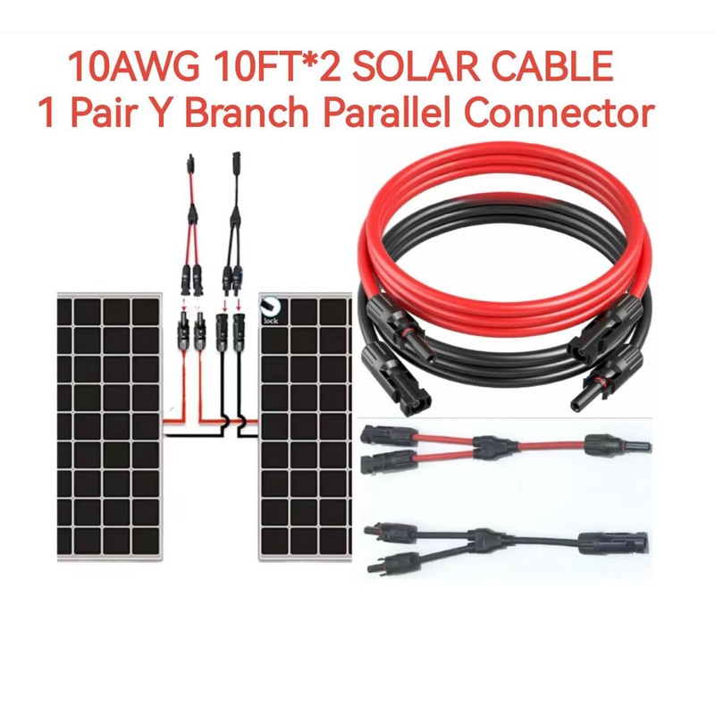 2pcs 10FT 10AWG Solar Extension Cable with Female and Male