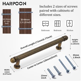 HARPOON 10 Pack Kitchen Cabinet Handles,Vintage Cabinet Bar Pulls,Drawer Handles Classic Home Hardware,5 inch 128mm Hole Center Antique Brass