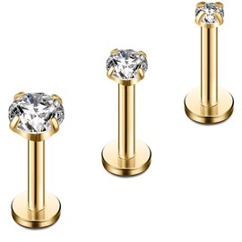 ZKGYUS 3pcs Titanium Lip Piercing Internal Thread Medusa Piercing Nose Piercing Stud Medical Stud Piercing Ear Small Conch Tragus Piercing Gold Silver Helix Piercings