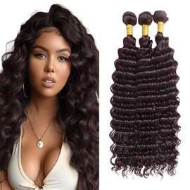 14 16 18 Inch Brown Human Hair Bundles Color 4 Dark Brown Deep Wave Human Hair Bundles Dark Brown Wet and Wavy Brazilian Hair Weave Bundles Unprocessed Hair Extension For Black Women