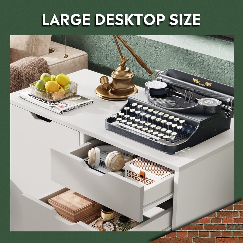 DEVAISE 5-Drawer Wood Dresser Chest with Door, Mobile Storage Cabinet,