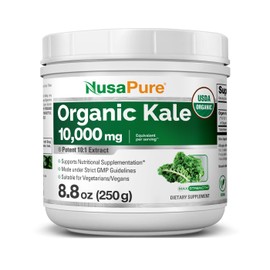 NusaPure Organic Kale Powder Extract 10:1 - Suitable for Vegetarian/Vegan, Non- GMO - 10,000 mg - 250 Capsules