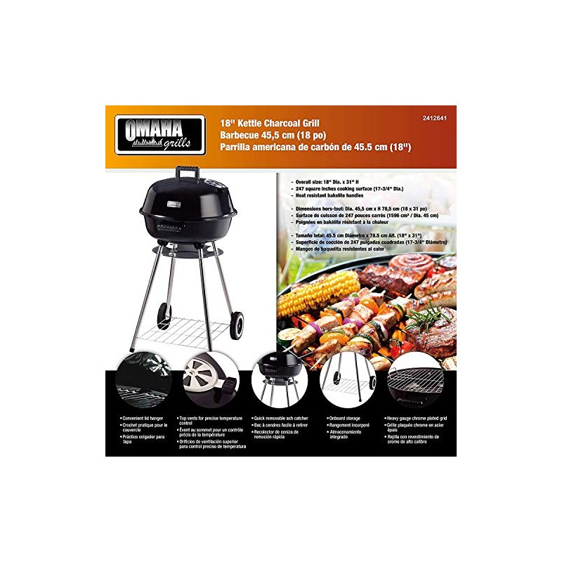 Duke Grills Omaha Charcoal Kettle BBQ Grill - 18” x