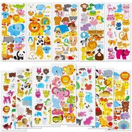 Zoo Animal Stickers for Kids, 24 Sheets 450+ 3D Puffy Animals Stickers Jungle Party Favors Goody Bag Stuffers Birthday Gfits Reward Stickers for Kids Toddlers