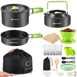 Wesqunie 20Pcs Camping Pots and Pans Set for Outdoor Cooking - Backpacking Camp Cookware Mess Kit, Camp Kitchen Utensil Set with Coffee Kettle Pot, Camping Gear Must Haves for Hiking, Picnic, Glamping