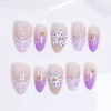 30Pcs Flower Press on Nails Short Almond Fake Nails with
