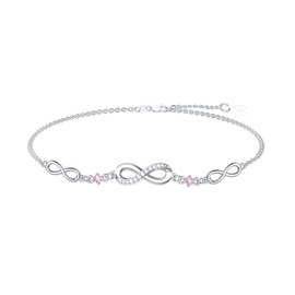 OCJ October Birthstone Bracelet for Women Sterling Silver Infintiy Anklet Bracelet with Pink Tourmaline for Her Wife Jewelry Birthday Valentine Mothers Day Christmas Gifts