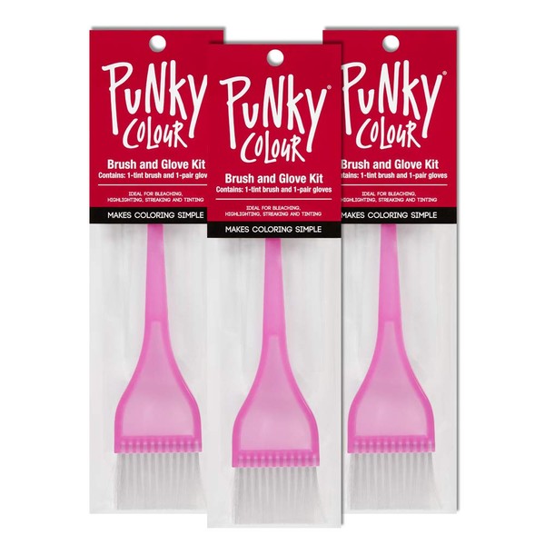 Punky Tinting Brush and Glove Kit, use for Bleaching, Highlighting, Streaking and Tinting, 3 pack