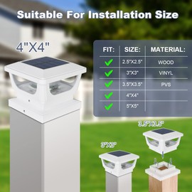 FVTLED Solar Post Cap Lights Outdoor, 2 Pack Solar Post Light for Patio Fence Deck Garden Decor, IP65 Waterproof High Brightness Cool White 6500K LED Lighting, Fits 3x3, 4x4 Wooden Posts (White)