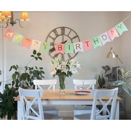 Happy Birthday Banner Pink Girls Women Bunting Pastel Mix with Shimmering Gold Foil Letters Birthday Decorations