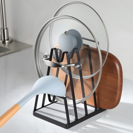 YIGII Cutting Board Organizer With Fast Drying Stone, Stainless Steel Pot Lid Holder While Cooking, Multifunctional Kitchen Counter Organizer For Spoon, Utensils, Pan, Black