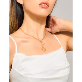 WOWORAMA Gold Star Charm Necklace for Women Gold Plated Compass Coin Pendant Necklace Guiding Star Choker Necklaces Link Chain Necklace