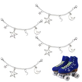 AHANDMAKER 4 pcs Roller Skate Shoes Charm, Shoelaces Decorations Silver Star Moon Pendants Jewelry Chain with Lobster Claw Clasps for DIY Casual Shoe Bag Decor, Sneakers