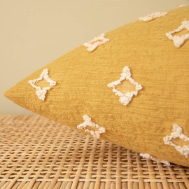 EMEMA Fall Mustard Yellow Decorative Throw Pillow Covers Rhombic Jacquard Pillowcase Cushion Case Square for Couch Sofa Bed Living Room Bedroom Set of 2, 20x20 Inch