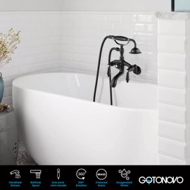 gotonovo Wall Mount 3 3/8 Clawfoot Tub Faucet for Bathtub with Hand Held Shower Sprayer Double Level Handle with Hot and Cold Water Adapter Adjustable Swing Arms Matte Black