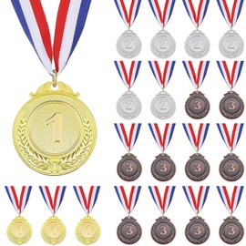 POGEPE Medallas de Metal de 2 Pulgadas, 20 Piezas Medallas para Ganadores de Oro, Plata y Bronce, Medallas de Premiación de Estilo Olímpico, Medallas de Futbol para Niños con Cinta para el Cuello
