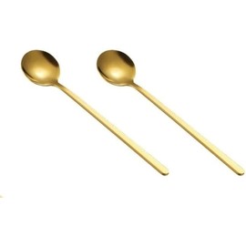 2 Pcs Gold 304 Stainless Steel Coffee Spoons, Stirring Spoons, Tea Spoons Long Handle, Gold Teaspoons, Ice Tea Spoons, Long Spoons for Stirring, 6.7 Inches Specialty Spoons, Coffee and Espresso Spoons