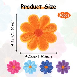 36 Pieces Iron-On Patches, Flower Patches, Colourful Iron-On Patches, Iron-On Flower Patches for DIY Crafts, Hats, Jeans, Jackets, Backpacks