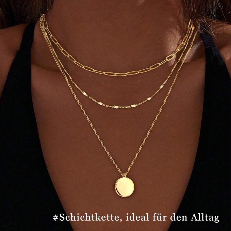 FENNELISA Women's Necklace, Layered Gold Chain, Hypoallergenic, Long Chain, 925