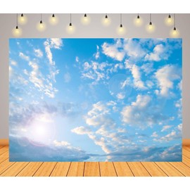 CORFOTO 8x6ft Fabric Blue Sky White Clouds Theme Photography Backdrop Clear Sky Kids Birthday Party Banner Baby Shower Photo Background Wedding Party Decor Studio Props
