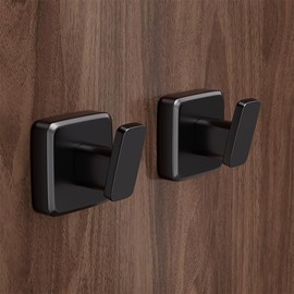 YESENT Aluminum Alloy Heavy-Duty Sticky Hook Bathroom Towel Hook Door-Mounted Sticky Clothes Hook Wardrobe Sticky Hook no Drilling and no Damage to The Wood Board (Black 2 Pack)