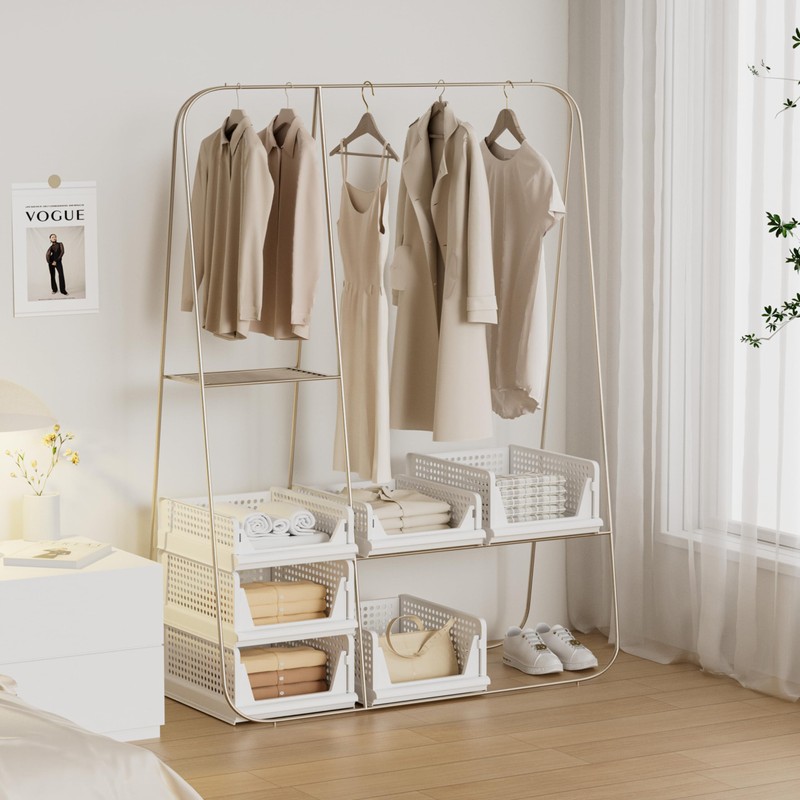 Proarea 5 Pack Stackable Plastic Storage Basket Closet Organizer Bin