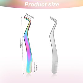 2pcs Eyelash Applicator, Lash Tweezers Upgraded 2 in 1 Lash Applicator Lash Extension Tweezers with Comb for Beginners Makeup Artists (Silver, Colored Titanium)