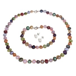 Treasure Bay Women's Pearl Jewellery - MultiColour 8-9mm Baroque FreshWater Pearl Necklace Bracelet and Earrings for Women, Ladies Girls (21 In)