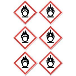 Fire Promoting Danger Symbol UN/GHS Hazard Pictogram Sticker 5cm Pack of 6