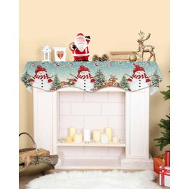 Hokiten Teal Christmas Mantel Scarf 90 x 17 Inch, Red Snowman Christmas Mantel Decorations for Fireplace Scarf Xmas Decoration, Botanical Balls Tree Elk Mantel Scarves Fireplace Runner for Christmas