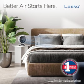 Lasko Whirlwind Orbital Motion Air Circulator Table Fan, 3 Speeds, Timer, Dark Mode, Remote Control for Small and Medium Sized Rooms, White, A12557