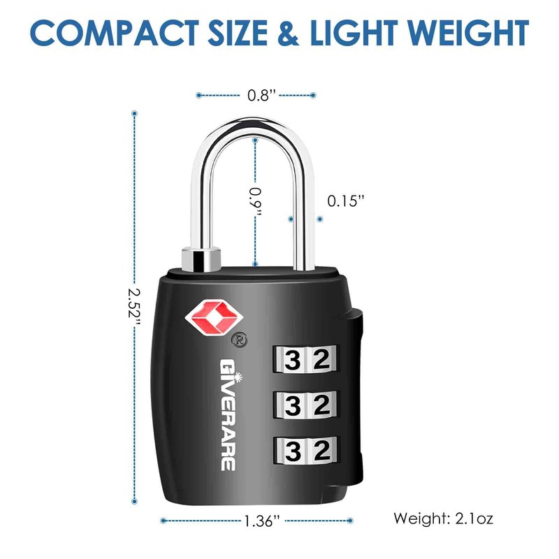 4 Pack TSA Approved Travel Luggage Locks, Combination Lock Alloy