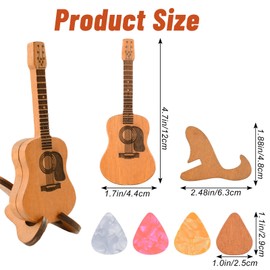 HOMMDECO Wooden Guitar Pick Case With Stand and Pick, Mini Carved Vertical Guitar Pick Case Perfect for Electric Guitar Ukulele Bass Lovers