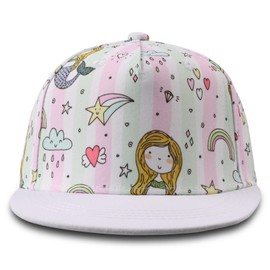 PEECABE Kids Baseball Hat Novelty Flat Brim Toddler Sun Hat Boys Girls Trucker Cap Spring Summer (White Mermaid, 6-24 Months)