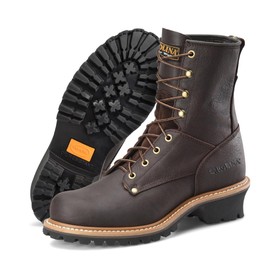 Carolina Elm 8” Unlined Logger Boots for Men - Unlined Leather Upper, Pillow Cushion Footbed, and Welted Oil- and Slip-Resistant Outsole, EH Rated, Brown - 11.5 D