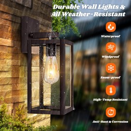 Brightever 2-Pack Outdoor Wall Light Fixtures, Brown Waterproof Anti-Rust Exterior Wall Sconce Lantern with Clear Glass, Modern Outside Front Porch Lights for House Garage Doorway, Bulbs Not Included