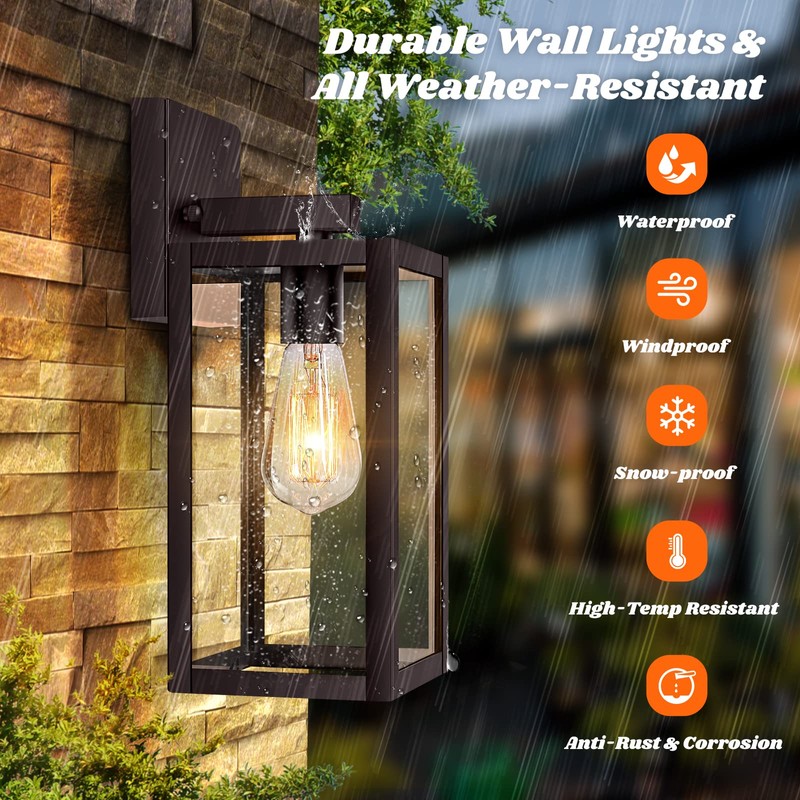 Brightever 2-Pack Outdoor Wall Light Fixtures, Brown Waterproof Anti-Rust Exterior