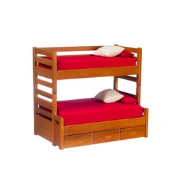 Dollhouse Miniature Bunkbed W/Trundle, Walnut Finish #T6161