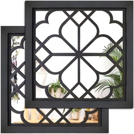 Wocred 2 PCS Square Wall Mirror,Gorgeous Rustic Farmhouse Accent Mirror,Black Entry Mirror for Bathroom Renovation,Bedrooms,Living Rooms and More(12”x12”)