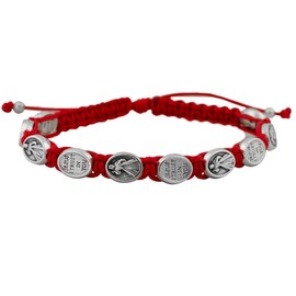 Woven Cord Bracelet | 10 Beautiful Divine Mercy Medal Beads | Adjustable | Red and White | Great Catholic Gift for First Communion, Confirmation, and Ordination | Stylish Religious Accessory (Red)