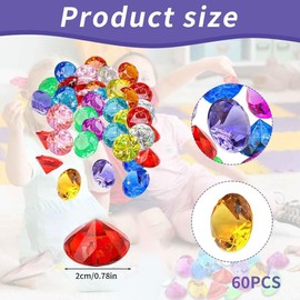 Pack of 60 for Children Large Small Gemstones Game, Diamonds, Decorative, Colourful, Gemstones for Children, Large, Diamonds Crystals, Colourful, for Vases, Table Decoration, Party Bags, Wedding,